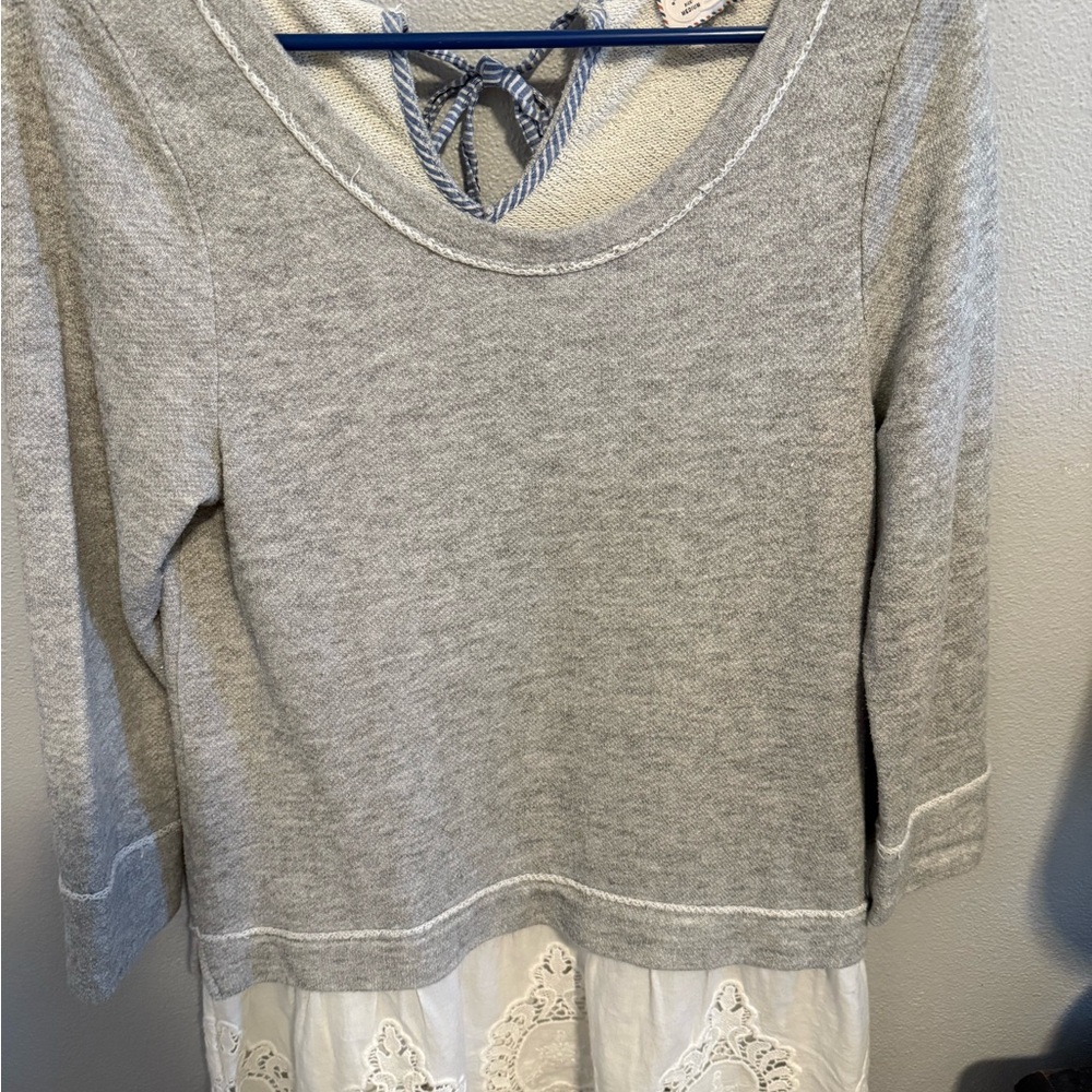 Anthropologie Gray and Cream Lace Sweatshirt